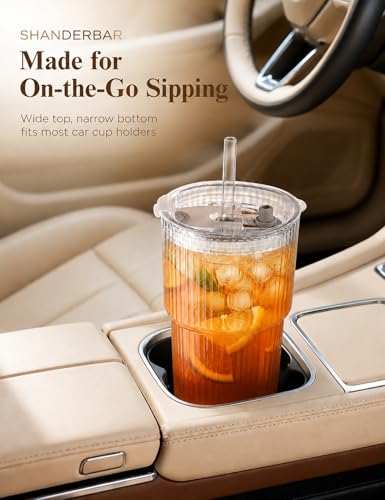 20 oz Ribbed Glass Tumblers with Lids and Straws (4 Count)