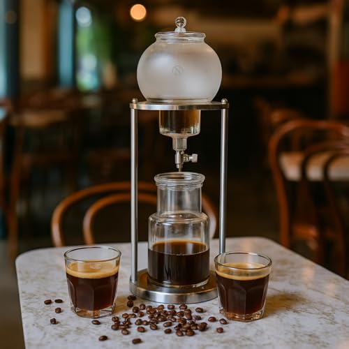 Luxury Ice Cold Brew Dripper Coffee Maker in Stainless Steel and Borosilicate Glass