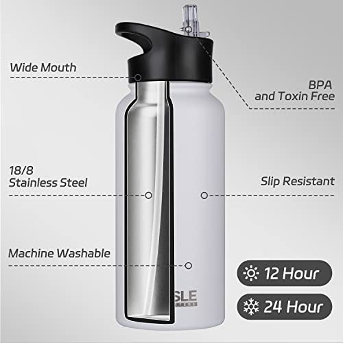 32 oz Insulated Water Bottle Stainless Steel Double Walled Vacuum Sports Water Bottle with 2 Lids
