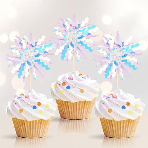 30 PCS Foil Firework Cupcake Toppers Sparkle Tinsel Cupcake Picks Happy Birthday Cake Toppers Drink Stirrers Cocktail Food Fruit Toothpicks for Baby Shower Birthday Party Decorations Supplies Silver (30 Count)