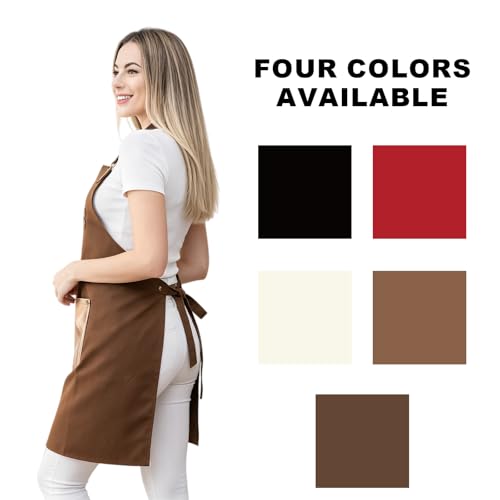 Barista Tools Apron for Women Hairstylists Servers Waterproof Canvas Kitchen Apron with 3 Pockets for Cooking Gardening