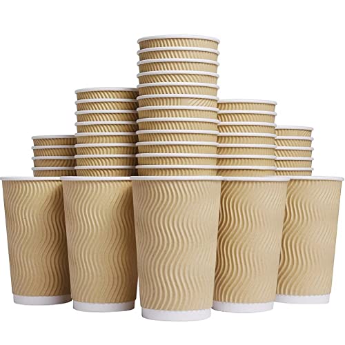 Hot Paper Cups 16 oz Disposable Insulated Corrugated Sleeve Ripple Wall Paper Cup 100 pcs