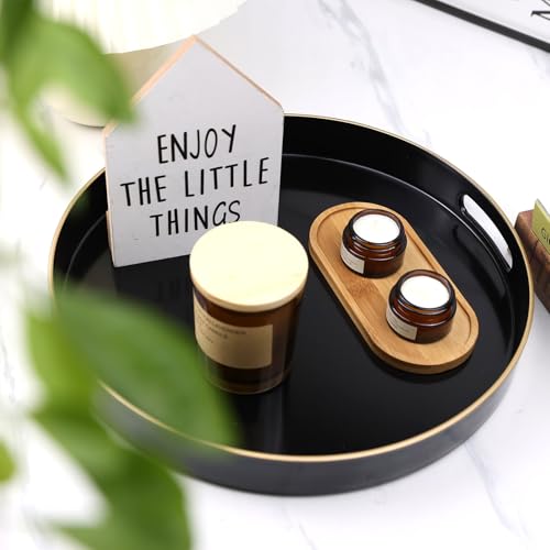 Black Round Decorative Tray with Handles