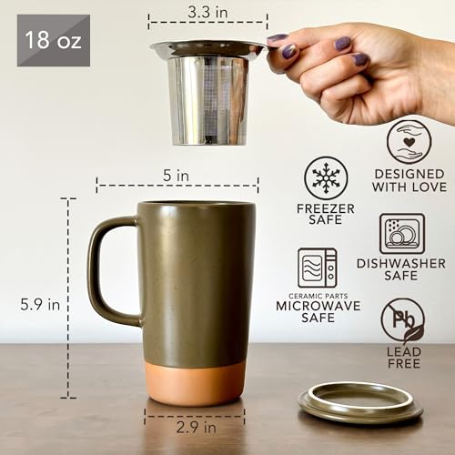 Mora Ceramics Large Tea Mug with Loose Leaf Infuser and Ceramic Lid