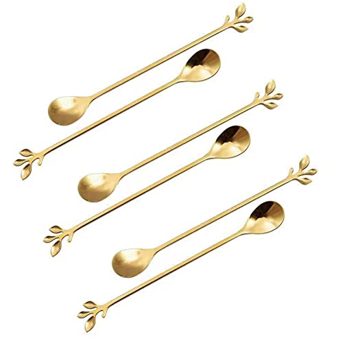 6 Pack Gold Leaf Long Handle Spoons (6 Count)