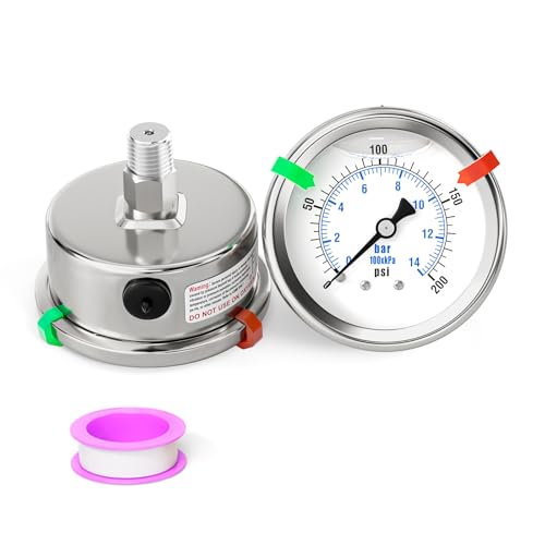0 200PSI Stainless Steel Liquid Filled Pressure Gauge