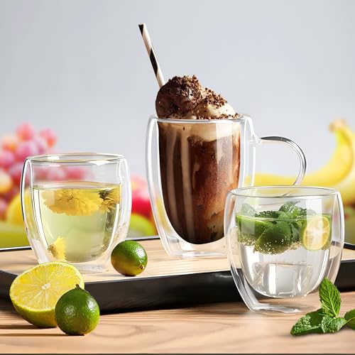 Set of 4 Double Walled Glass Coffee Mugs 5 Ounces Insulated Layer Coffee Cups Borosilicate Glass Espresso Cup for Hot Beverage (4 Count)