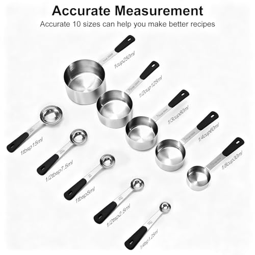 Measuring Cups and Spoons Set Stainless Steel 10 Piece for Cooking and Baking (10 Count)