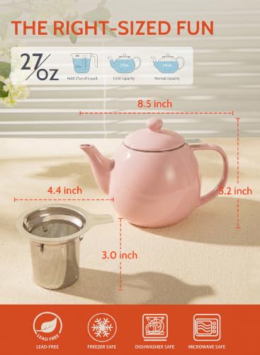 Porcelain Teapot 27 oz with Infuser for Loose Leaf Tea