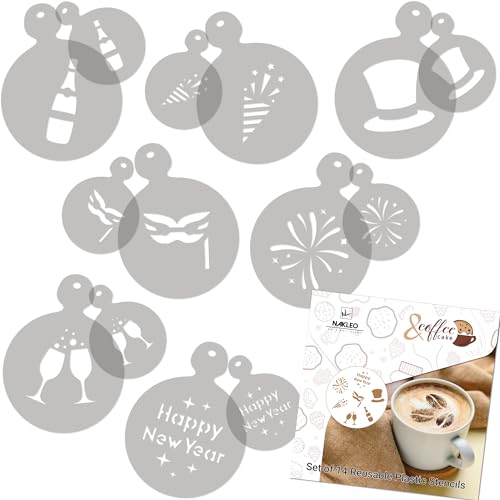 Coffee Stencils and Cookies Decoration 14Pcs 2.8”x2.8” and 4.3”x4.3” (14 Count)