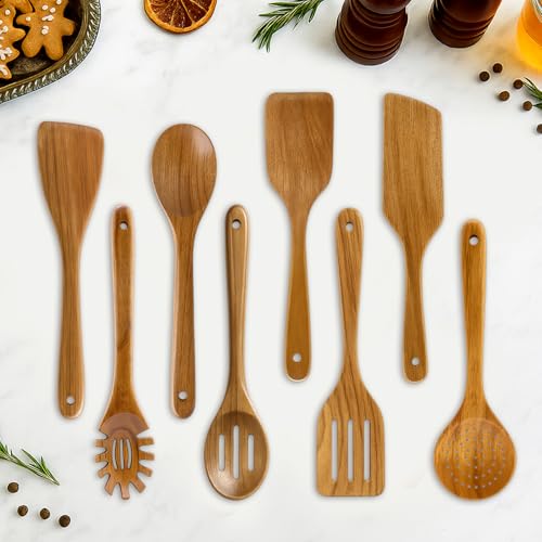 9 Pack Wooden Spoons Non Toxic Cooking Utensil Set with Utensils Holder (9 Count)