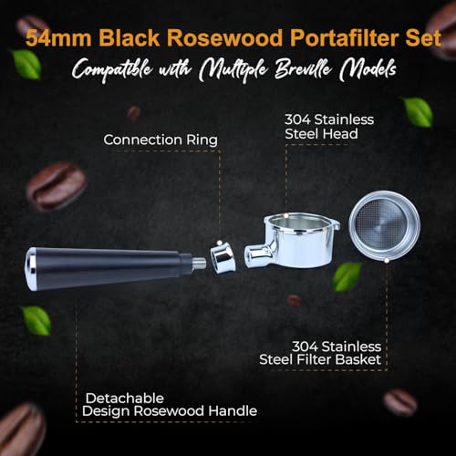 54mm Bottomless Portafilter for Breville Espresso Machines with 18g Filter Basket & 53.35mm Espresso Puck Screen