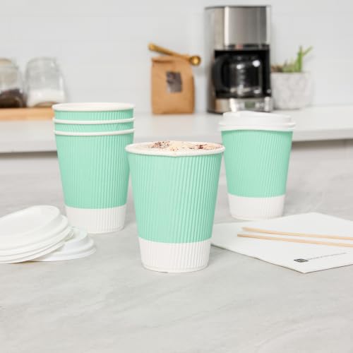 Ripple Wall Coffee Cups 25 Count 12 Ounce Insulated Light Green Paper Cups