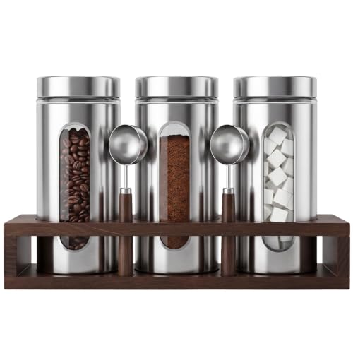 Stainless Steel Coffee Grounds Canisters Container with Shelf (3 Count)