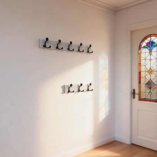 30 Inch Wood Coat Rack Wall Mount with 5 Triple Hooks (2 Count)