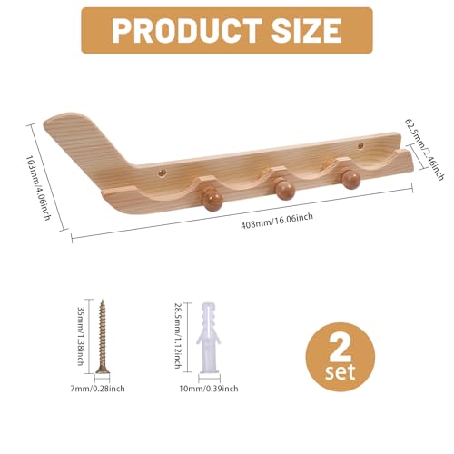 2 Pack Wooden Hockey Puck Display Cases Wooden Wall Mount Holder with Screws Hook Hockey Display Holder for Players Team Gifts Living Room Storage Decoration Accessories (2 Count)