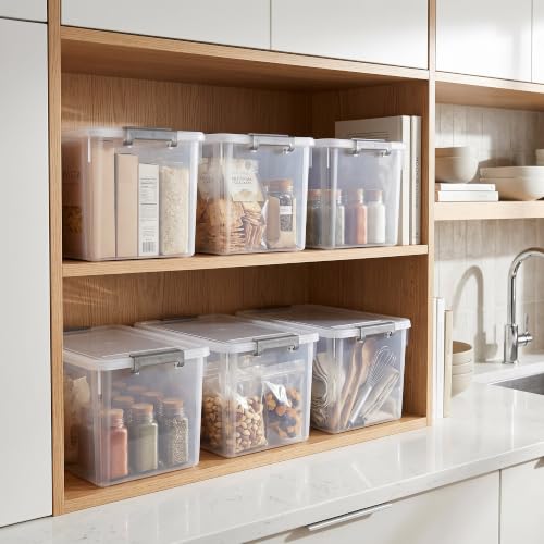 6 Packs 32 QT Plastic Storage Bins with Lids Large Stackable Storage Containers for Organizing Clear Storage Box for Garage (6 Count)