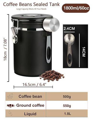 Coffee Canister Airtight Storage Container Stainless Steel Coffee Jar with Scoop