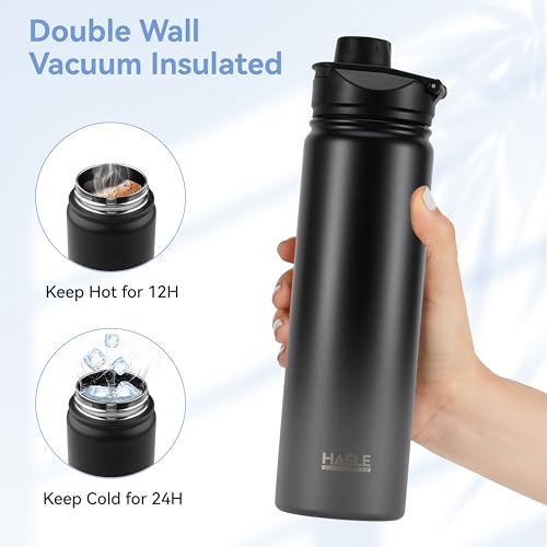 Insulated Water Bottle 22 oz Double Wall Stainless Steel Water Bottle Wide Mouth with Straw Lid & Spout Lid Keeps Cold or Hot