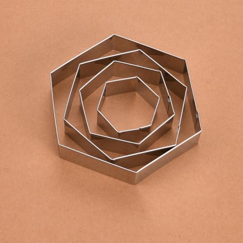 Regular Hexagon Cookie Cutter Set Large Stainless Steel Honeycomb Geometric Frame Plaque Cookie Cutters Shapes Molds 1 Inch Depth (4 Count)