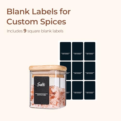 Square Glass Spice Jars with Labels 4 oz 6 Pack with Bamboo Lids (6 Count)