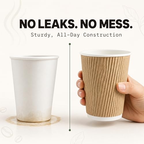 150 10 oz Ripple Kraft Paper Cups Brown Hot Cold Cups 3 Layer Rippled Small Insulated Disposable Coffee Cups for Cappuccino Hot Cocoa or Iced Drinks (150 Count)