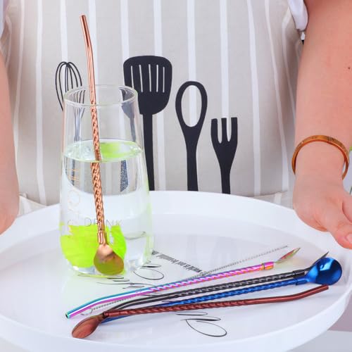 10 pcs Metal Straw Spoons with 2 Cleaning Brushes