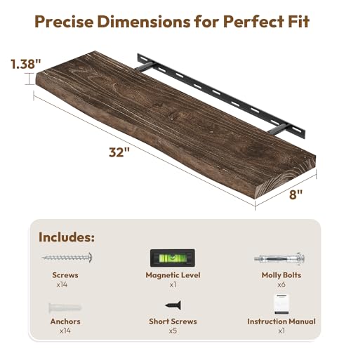 Wood Floating Shelves Live Edge 32” Set of 2 (2 Count)