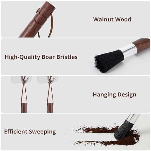2 Pack Coffee Grinder Cleaning Brush with Natural Walnut Wood Handle and Black Boar Bristle (2 Count)