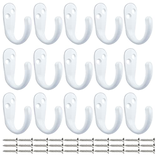 15PCS Coat Hooks Wall Mounted White Single Prong Robe Hook (15 Count)
