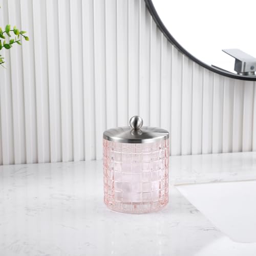 Blush Colored Tranlucent Apothecary Etched Geometric Grid Glass Jar W