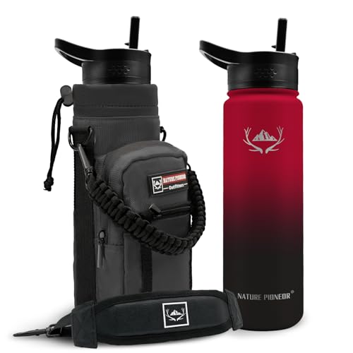 24 oz Insulated Water Bottle with Carrier Bag & 3 Lids