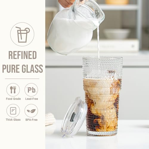 20oz Hobnail Glass Tumbler with Bamboo Lids and Straws
