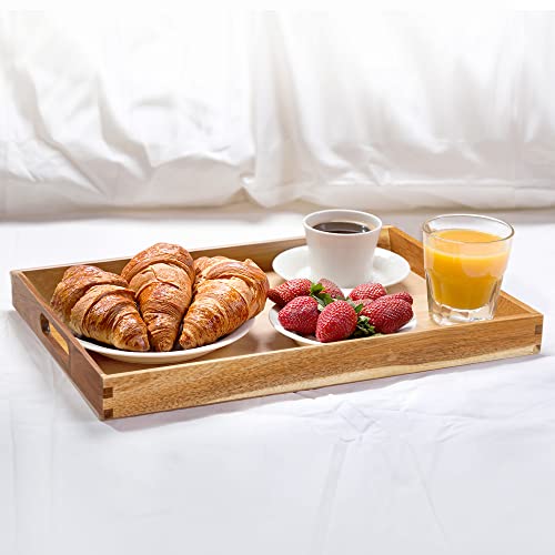 17 Inch Acacia Wood Serving Trays with Handles (2 Count)