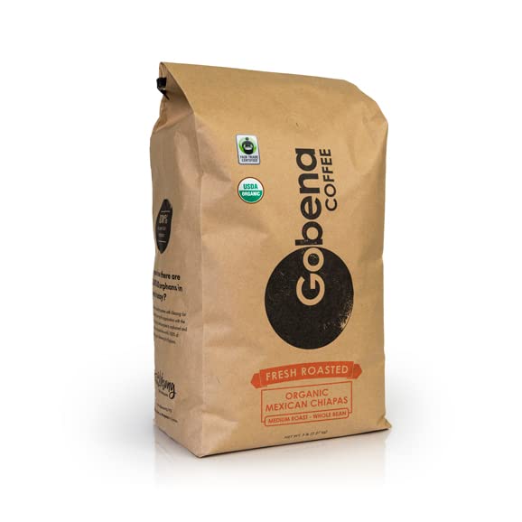 Coffee 5lb Fair Trade Organic Certified Mexican Chiapas Whole Bean Medium Roast (80 Ounce)