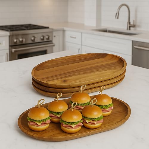 Woodard & Charles Acacia Wood Large Oval Serving Trays (4 Count)