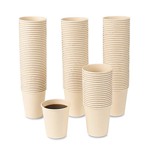 8 oz Disposable Light Brown Paper Coffee Cups Bamboo Fiber 160 Pack (160 Count)