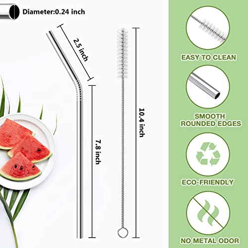 6 Pcs Reusable Stainless Steel Metal Straws & Cleaning Brush (6 Count)