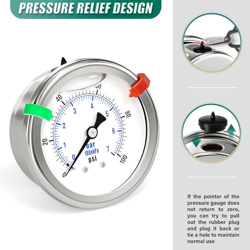 0 100PSI Stainless Steel Liquid Filled Pressure Gauge