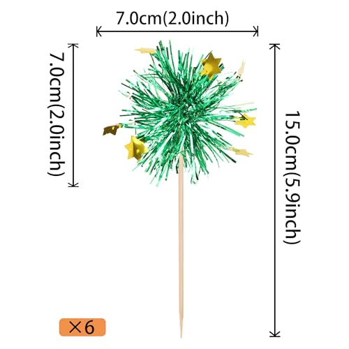 30 PCS Foil Firework Cupcake Toppers Happy Birthday Star Cupcake Picks Sparkle Tinsel Drink Stirrers Cocktail Fruit Toothpicks for Valentine's Day Wedding Birthday Party Decorations Supplies Green (30 Count)