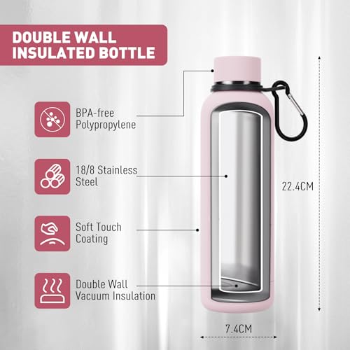 Slim Insulated Water Bottles for Travel 18oz with Clip