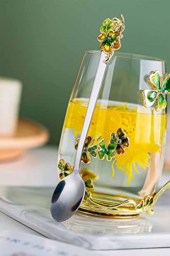 four leaf clover flower Glass Tea Cup Gifts For Women