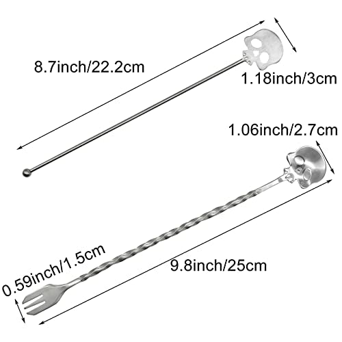 4Pcs Skull Swizzle Stick Bar Spoon Set Reusable Mixing Spoon (4 Count)