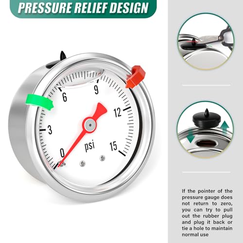 0 15psi Stainless Steel Glycerin Liquid Filled Pressure Gauge 1