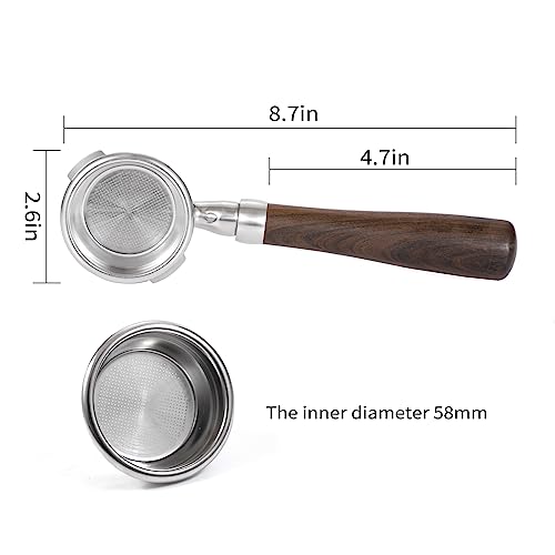 58mm Bottomless Portafilter with Double Shot Filter Basket & Wood Handle for Gaggia Classic
