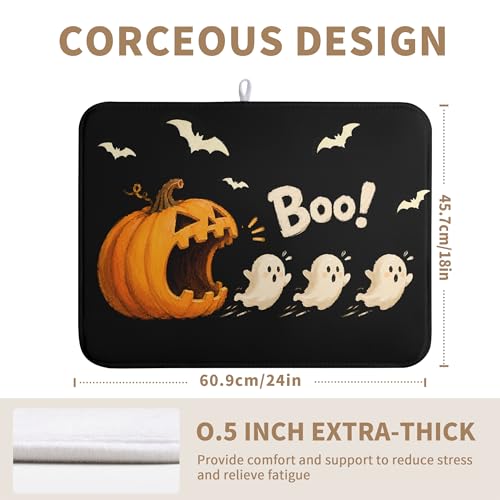 Halloween Ghost Dish Drying Mats Spooky Pumpkin Dish Mat Bat Drying Matt Dishes Dryer Pad for Kitchen Counter Absorbent Microfiber Washable Foldable Reusable 18x24 in
