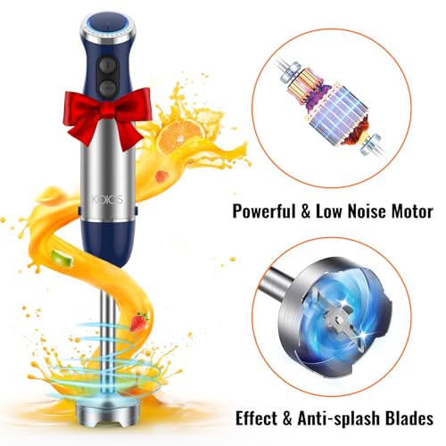 5-in-1 Hand Immersion Blender, 12 Speed Adjustable Emulsifier Handheld Blender, 1000W Copper Motor Stainless Steel Blade Hand Mixer with attachments, Blue