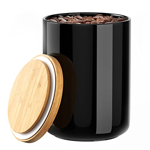 White Ceramic 1050mL 4 cup Food Storage Canister with Airtight Bamboo Lid and Silicone Seal Container for Counter