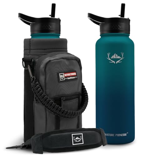 40 oz Insulated Water Bottle with Carrier Bag & 3 Lids