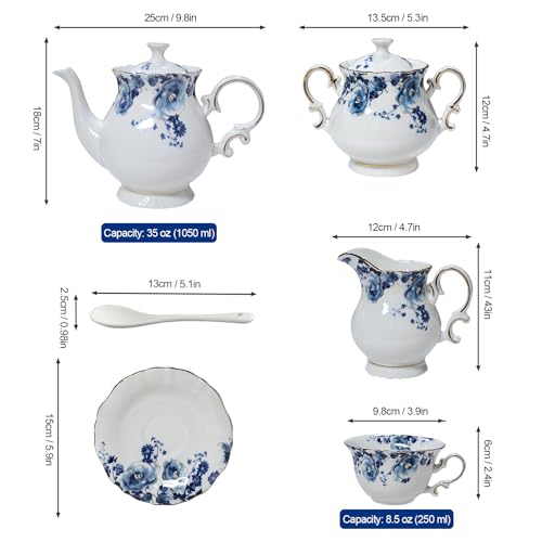 21 Piece Bone China Tea Set for Adults